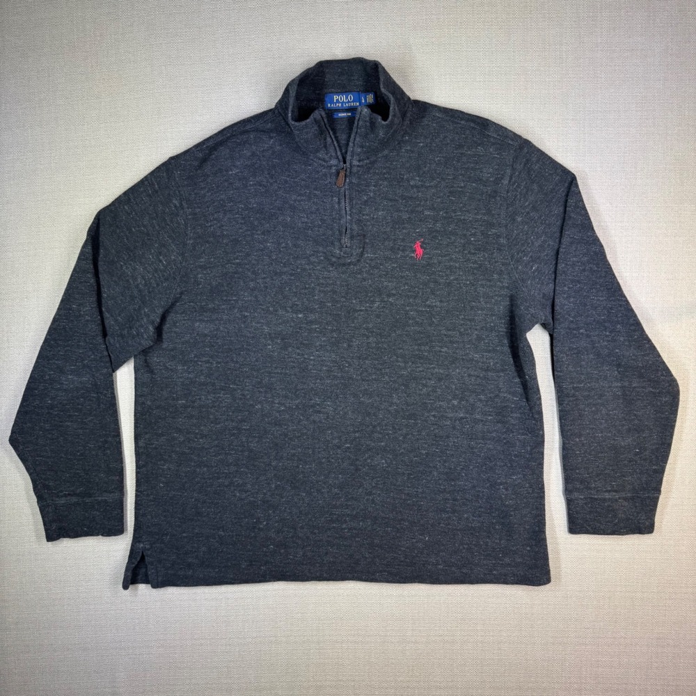 Polo Ralph Lauren Mens Estate Rib Quarter Zip Sweater Pullover Gray Size Large